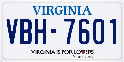 VA license plate VBH7601