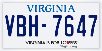 VA license plate VBH7647
