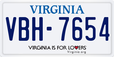 VA license plate VBH7654