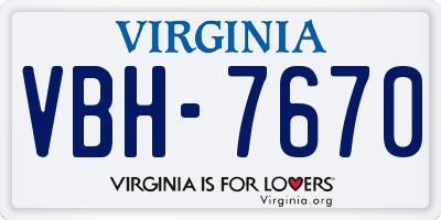 VA license plate VBH7670