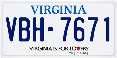VA license plate VBH7671