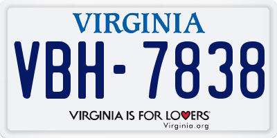 VA license plate VBH7838