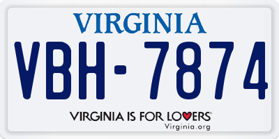 VA license plate VBH7874