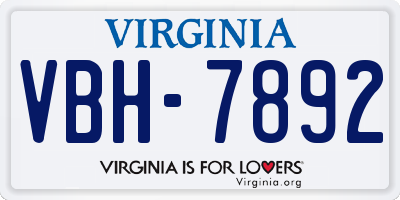 VA license plate VBH7892