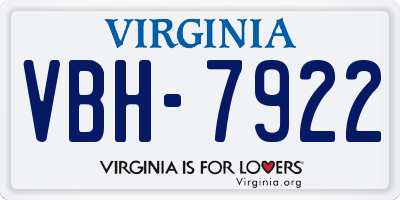 VA license plate VBH7922