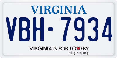 VA license plate VBH7934