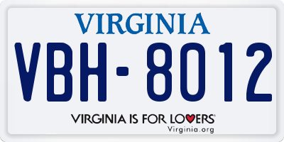 VA license plate VBH8012