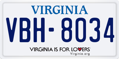 VA license plate VBH8034