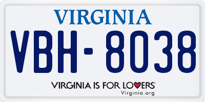 VA license plate VBH8038