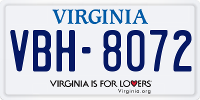 VA license plate VBH8072