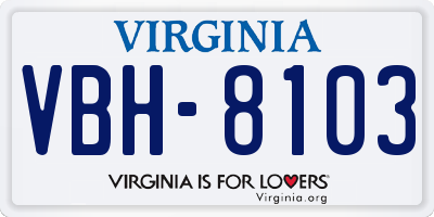 VA license plate VBH8103
