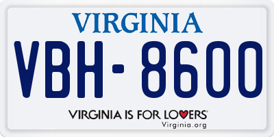 VA license plate VBH8600