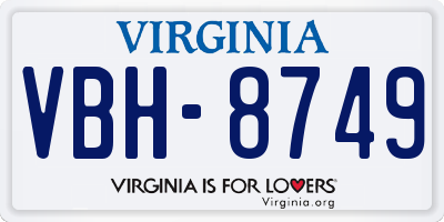VA license plate VBH8749