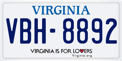 VA license plate VBH8892