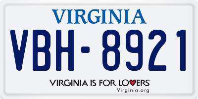VA license plate VBH8921