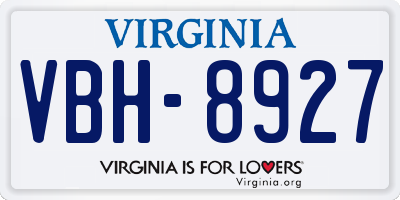 VA license plate VBH8927