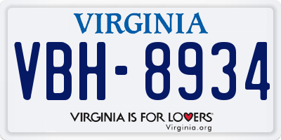 VA license plate VBH8934