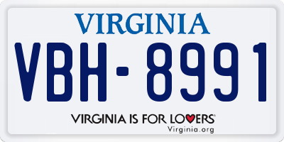 VA license plate VBH8991