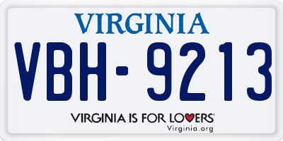 VA license plate VBH9213