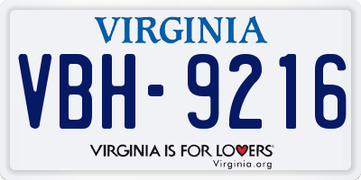 VA license plate VBH9216