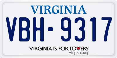 VA license plate VBH9317