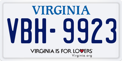 VA license plate VBH9923