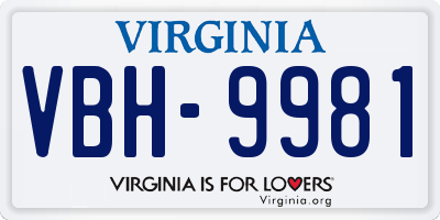 VA license plate VBH9981