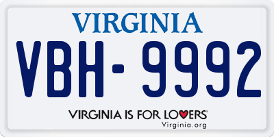 VA license plate VBH9992