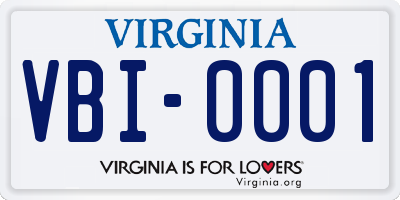 VA license plate VBI0001