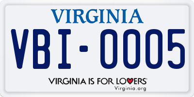 VA license plate VBI0005