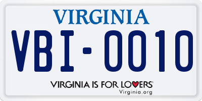 VA license plate VBI0010