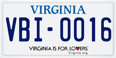 VA license plate VBI0016