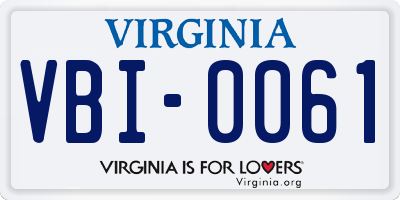 VA license plate VBI0061