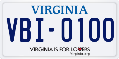 VA license plate VBI0100