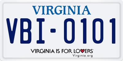 VA license plate VBI0101