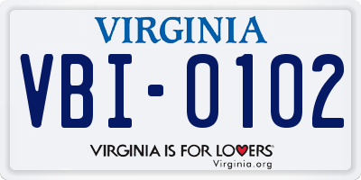 VA license plate VBI0102