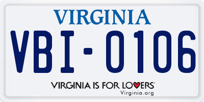 VA license plate VBI0106