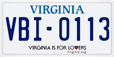 VA license plate VBI0113