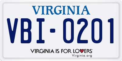 VA license plate VBI0201