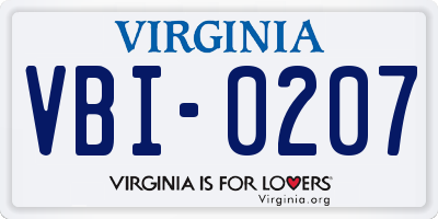 VA license plate VBI0207