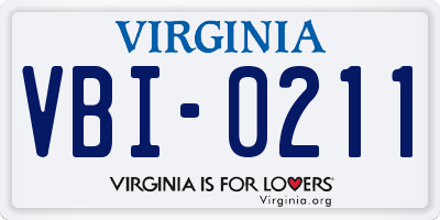 VA license plate VBI0211