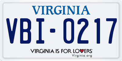 VA license plate VBI0217