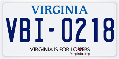 VA license plate VBI0218