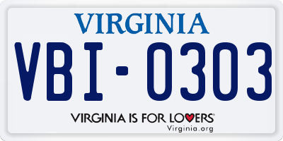 VA license plate VBI0303