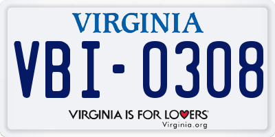 VA license plate VBI0308