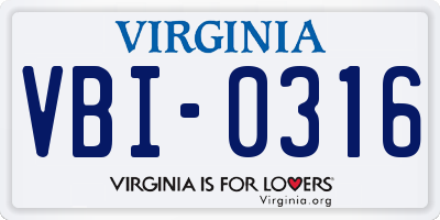 VA license plate VBI0316