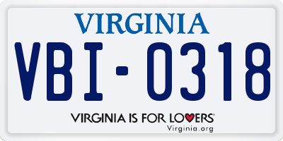 VA license plate VBI0318