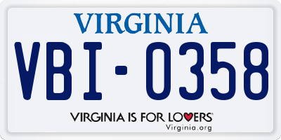 VA license plate VBI0358
