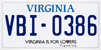 VA license plate VBI0386
