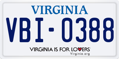 VA license plate VBI0388